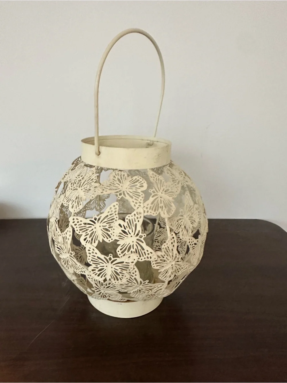 Vintage Cream Butterfly Cutout Metal Lantern - one of a kind 🦋🦋🦋